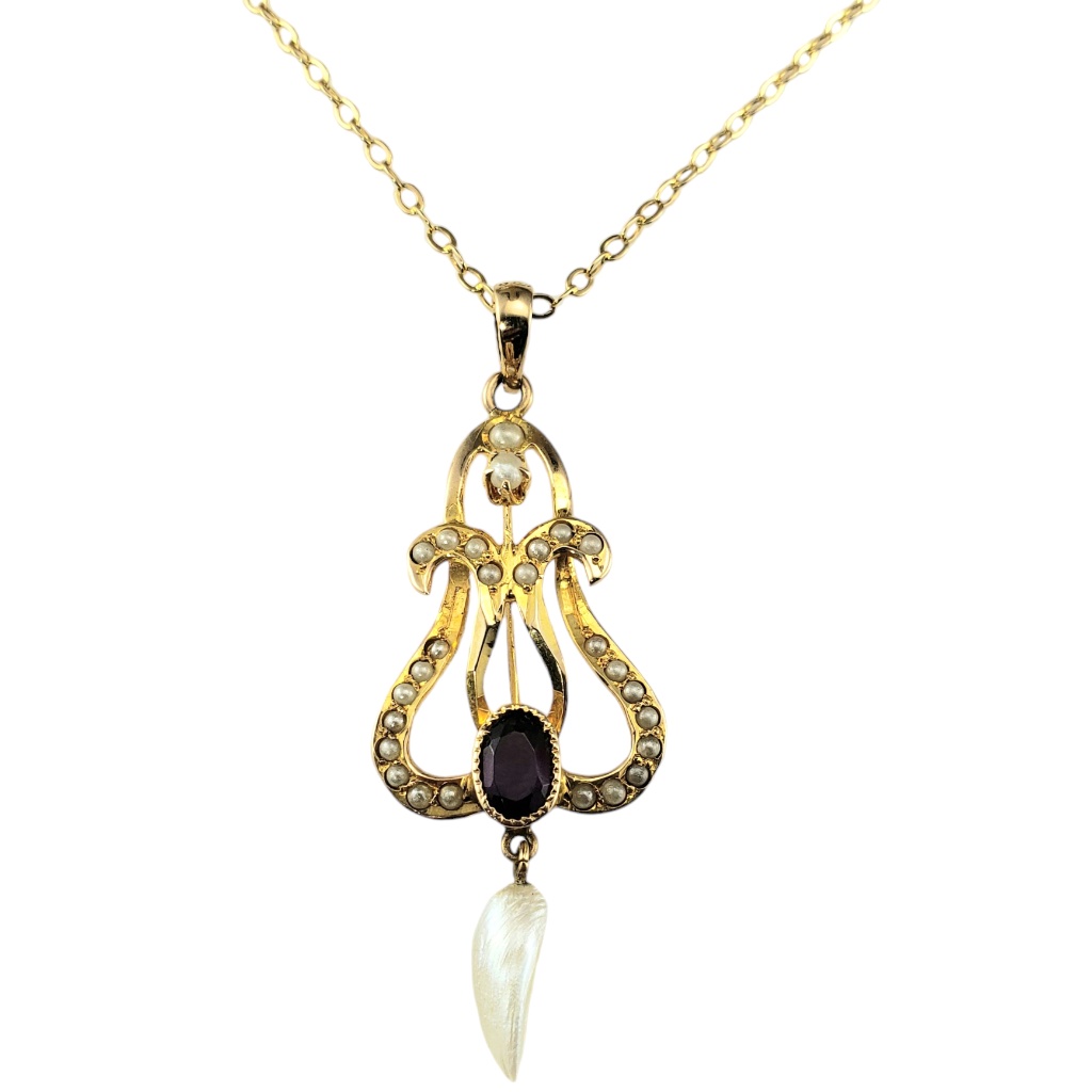 10 Karat Yellow Gold Freshwater Pearl Pendant Necklace #18403